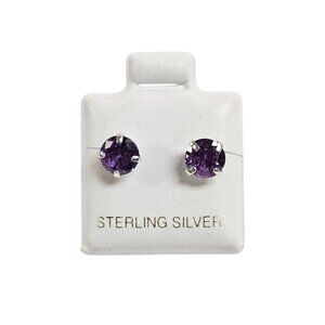 Unisex.925 Silver Amethyst ZC stud earrings